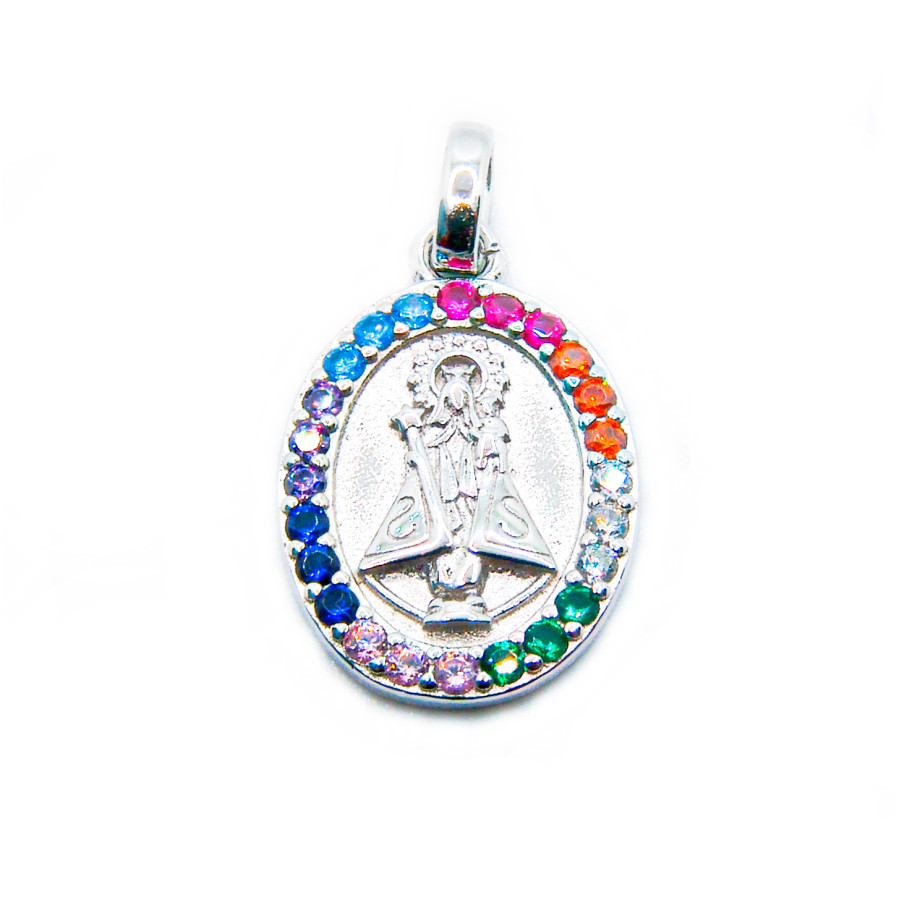Colgante medalla Virgen de Covadonga con piedra y Rodiada