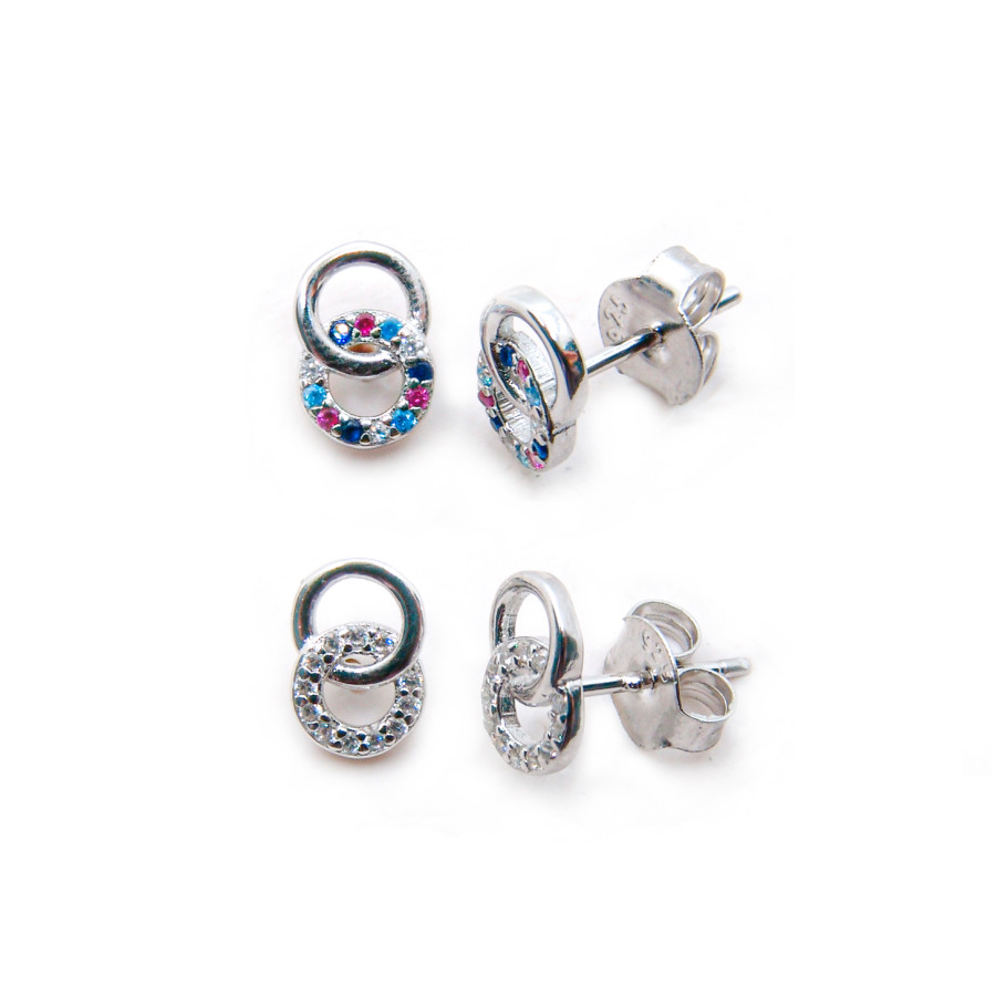 P. Pendientes aro doble liso y con piedra Rodiados