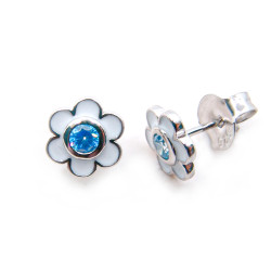 P. Pendientes Flor con piedra colores y esmalte Rodiados