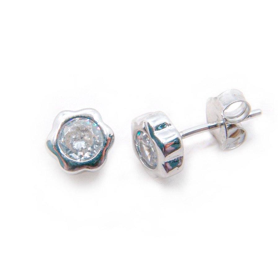 P. Pendientes chatón Margarita 8mm con piedra 5mm Rodiados