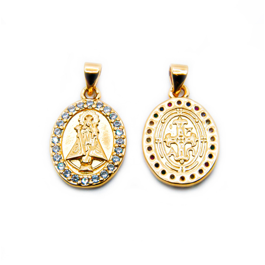 Colgante medalla Virgen de Covadonga con piedra y Rodiada