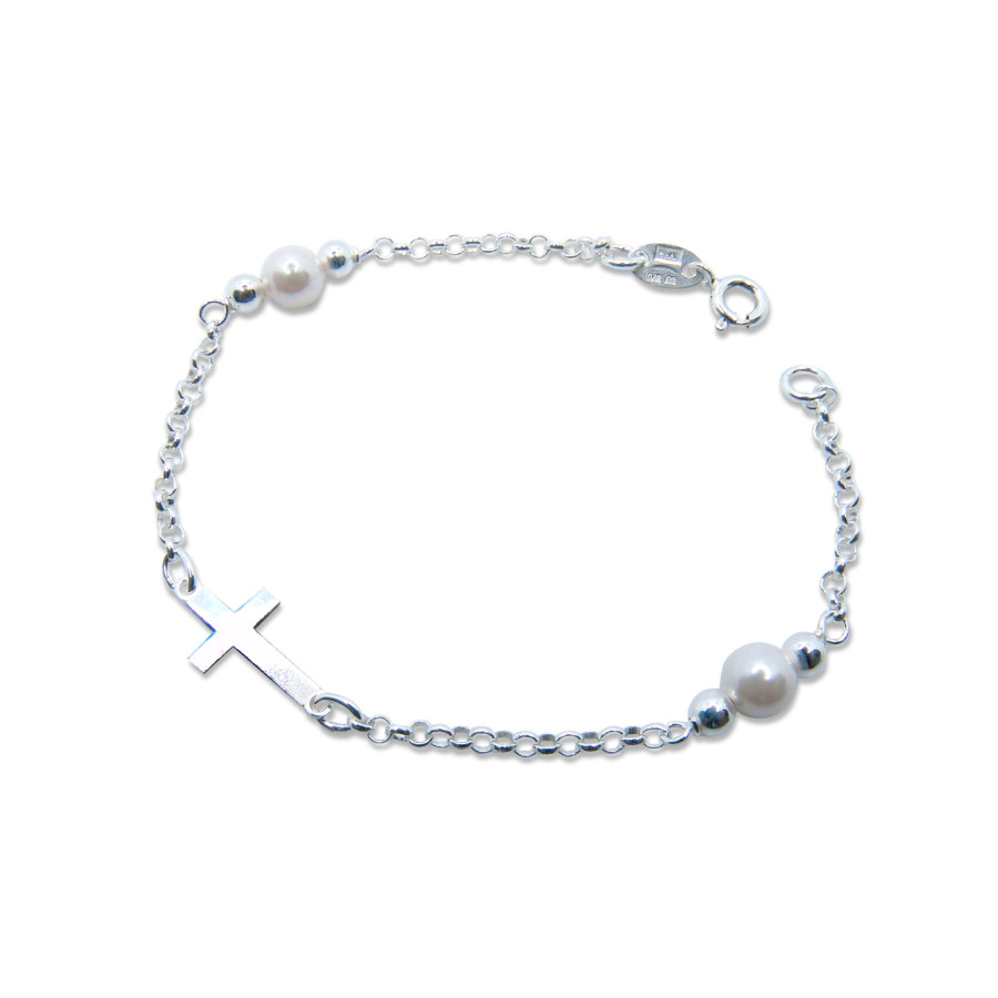 Pulsera Cruz de 9mm x 18mm con perlas Shell de 6mm