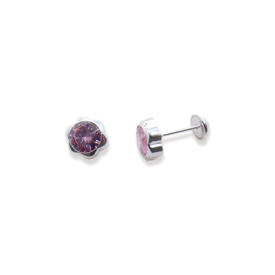 P. Pendientes Chatón margarita rosa de 6mm