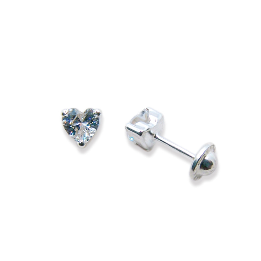 P. Pendientes garra bolas corazón C/Cz 5mm alto