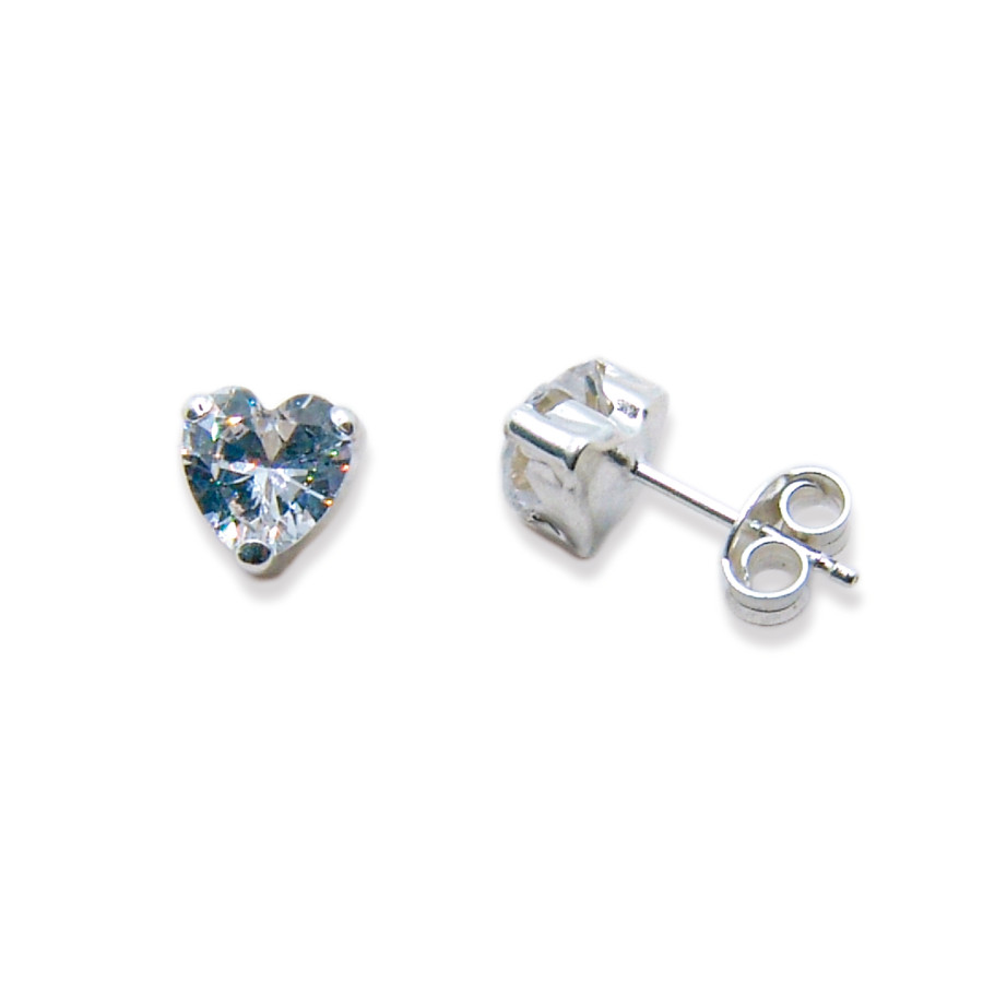 P. Pendientes Garra bolas Corazón C/Cz 6mm