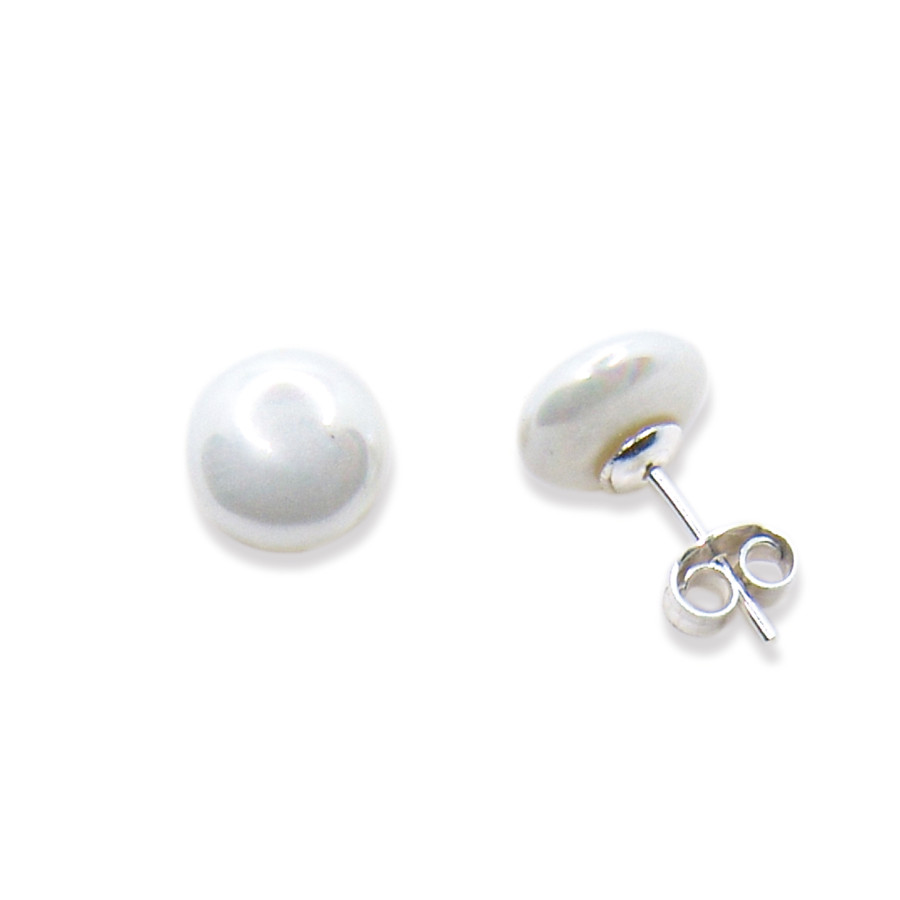 P. Pendientes Perla Plana Shell de 8mm