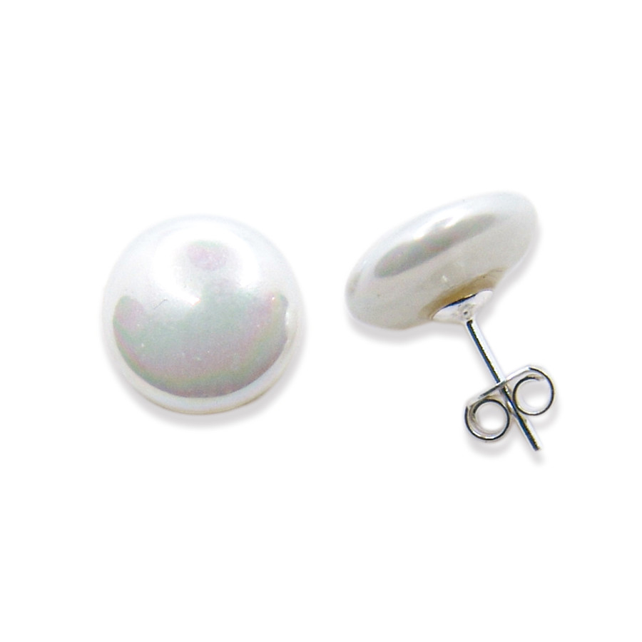 P. Pendientes Perla Plana Shell de 12mm
