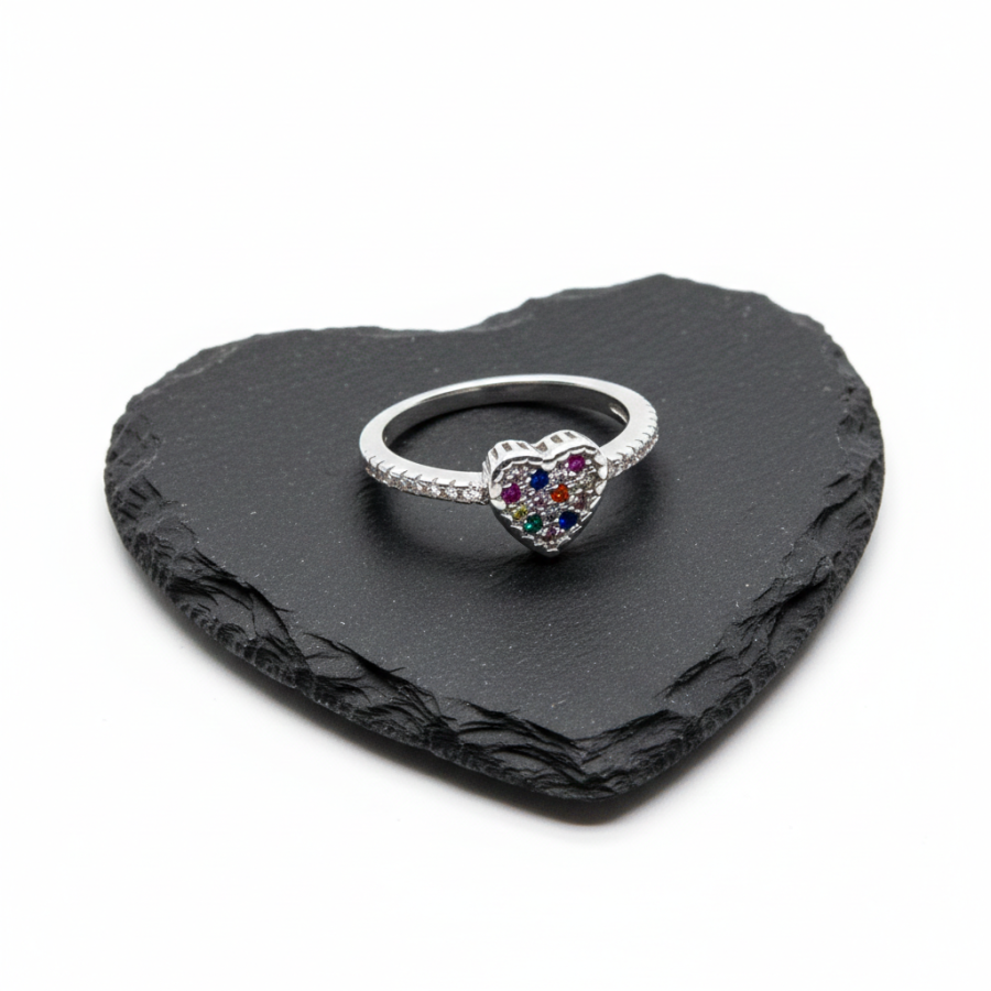 Sortija Corazón con piedras Rodiado
