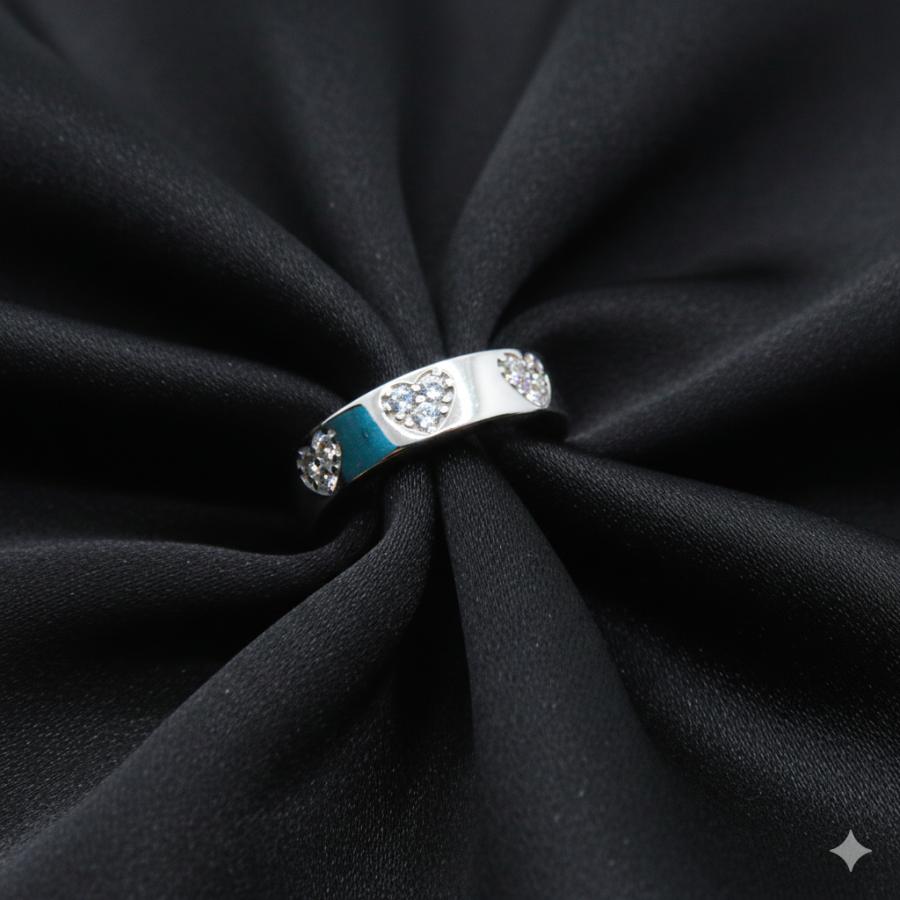 Anillo corazones con piedra Rodiado