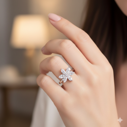 Sortija flor con piedra Rodiado