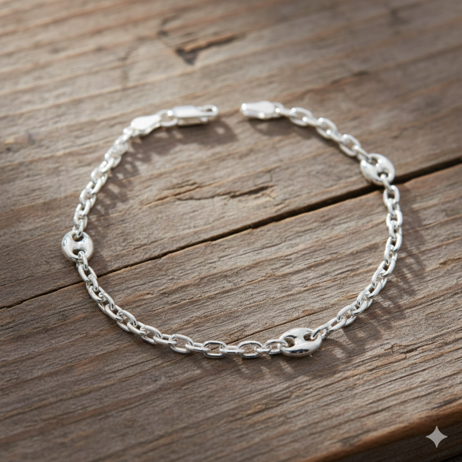 Pulsera combinada con calabrote macizo 7x9mm