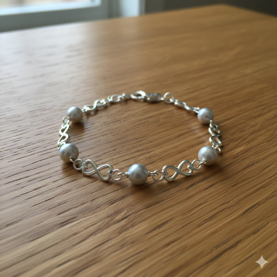 Pulsera Infinito Corazón con Perlas Shell de 6mm