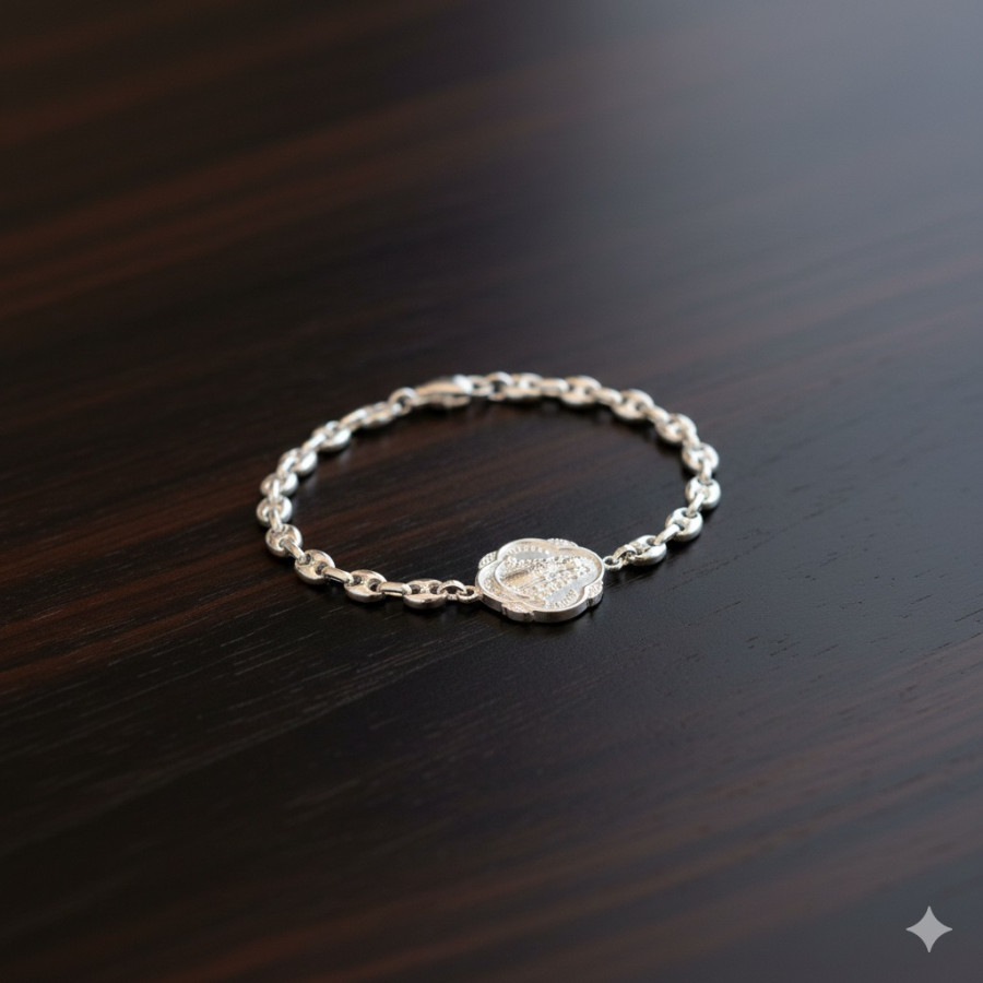 Pulsera Calabrote macizo 6x8mm con Virgen del Rocío