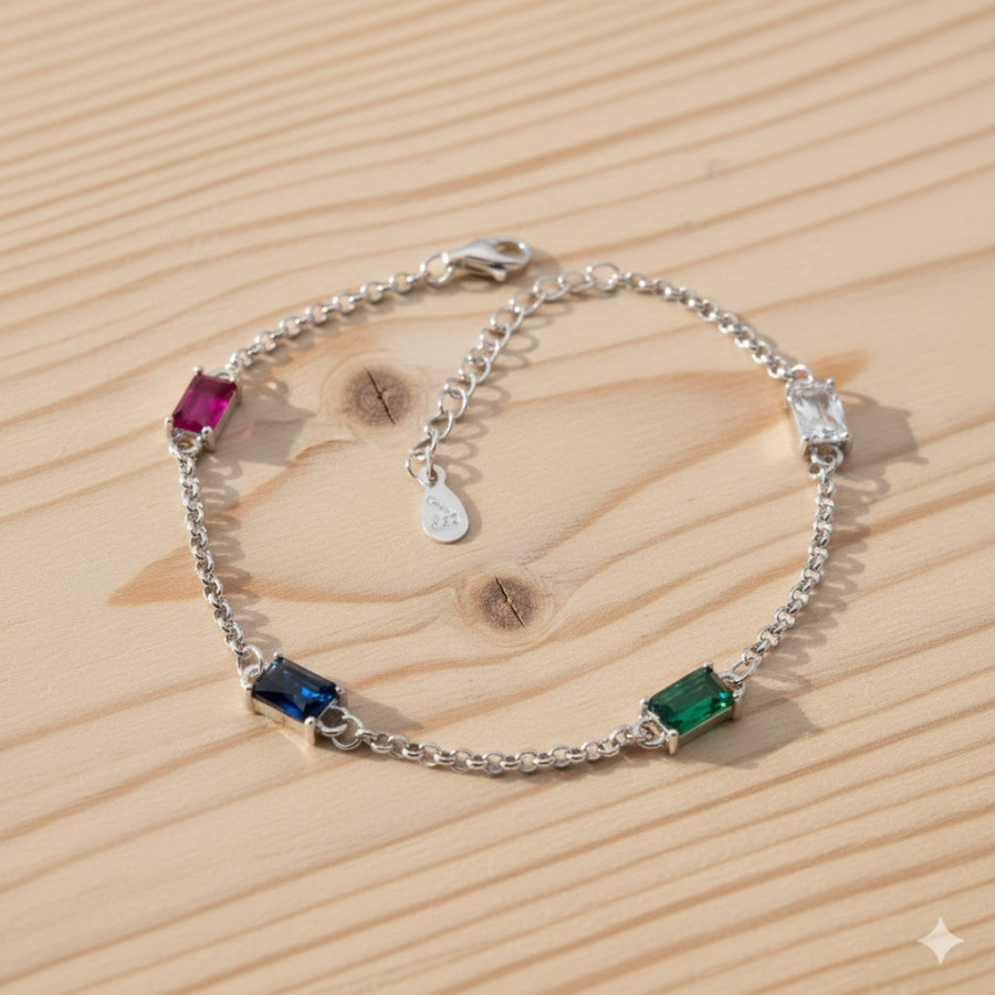 Pulsera 3 piedras colores surtidos Rodiada