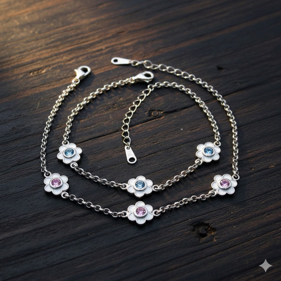 Pulsera Flor esmltada con piedra Rodiada