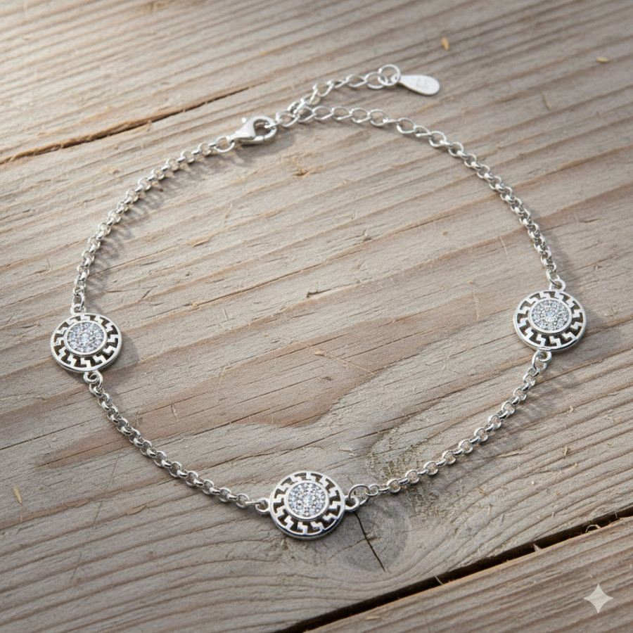 Pulsera Rolo tres motivos con piedra Rodiada