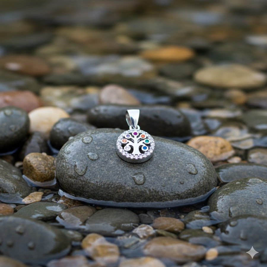 Colgante Árbol de la Vida con piedra y nácar 10mm Rodiado
