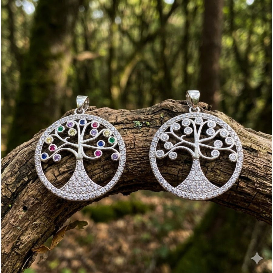 Colgante Árbol de la Vida con piedra 30mm Rodiado