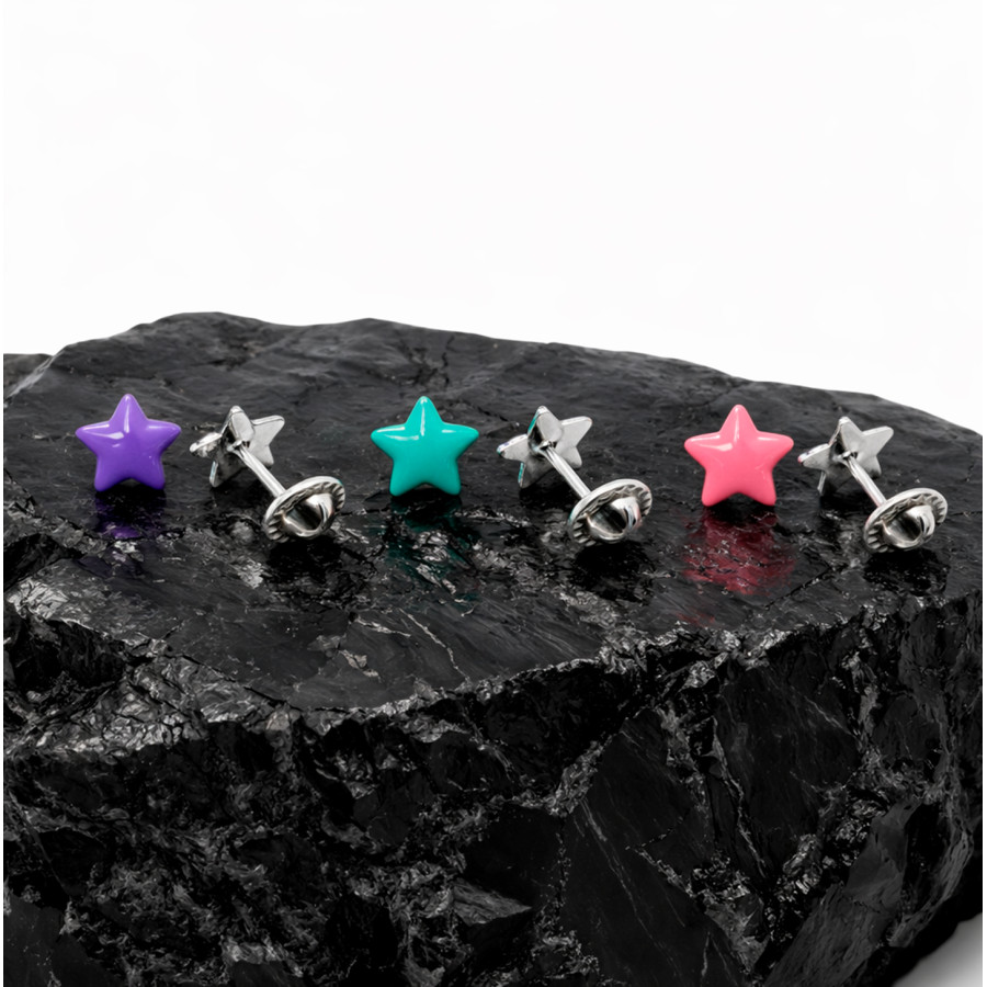 Pendientes estrella esmaltada de 6mm