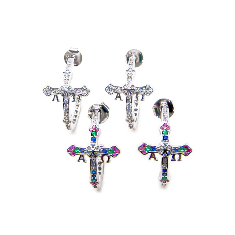 P. Pendientes presion Cruz Asturias c/piedras